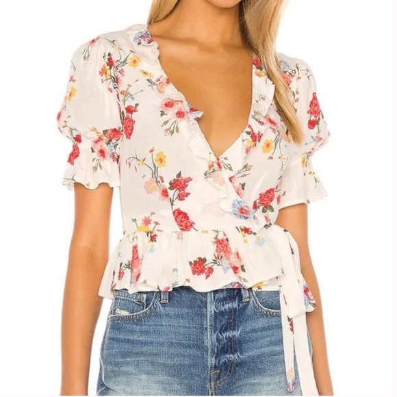 Privacy Please Tops - NWT Privacy Please Mari Wrap Top Ivory Harper Floral Ruffle